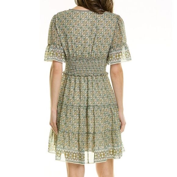 NWT Max Studio Tiered A-Line Flutter Sleeve Dress Cream Green Floral Size Medium - Picture 8 of 14